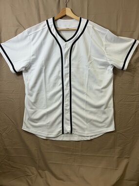 White Short-Sleeve Baseball Jersey with Black Trim